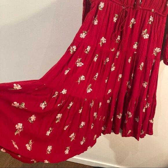 L.O.V. Sz S Oversized Bohemian  Tiered Skirt Balloon Sleeves Lined Maxi Dress - Picture 4 of 11